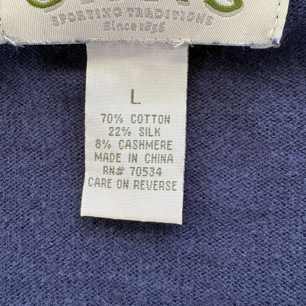 Orvis Men's Large Blue V-Neck Sweater Cotton‎ Silk Cashmere Blend Long Sleeve
